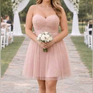 Jenny Yoo Collection Strapless Tulle Bridesmaid Mini Dress in Blush Pink